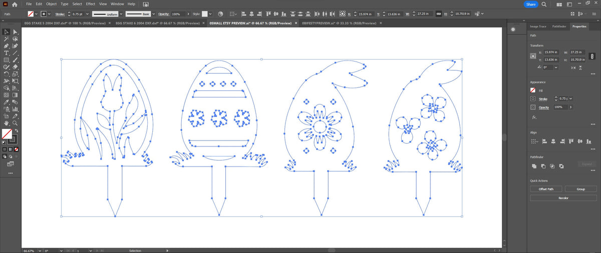 Tulip Easter Egg Yard Stakes, Set of 4 vector paths in design software (photo 7)