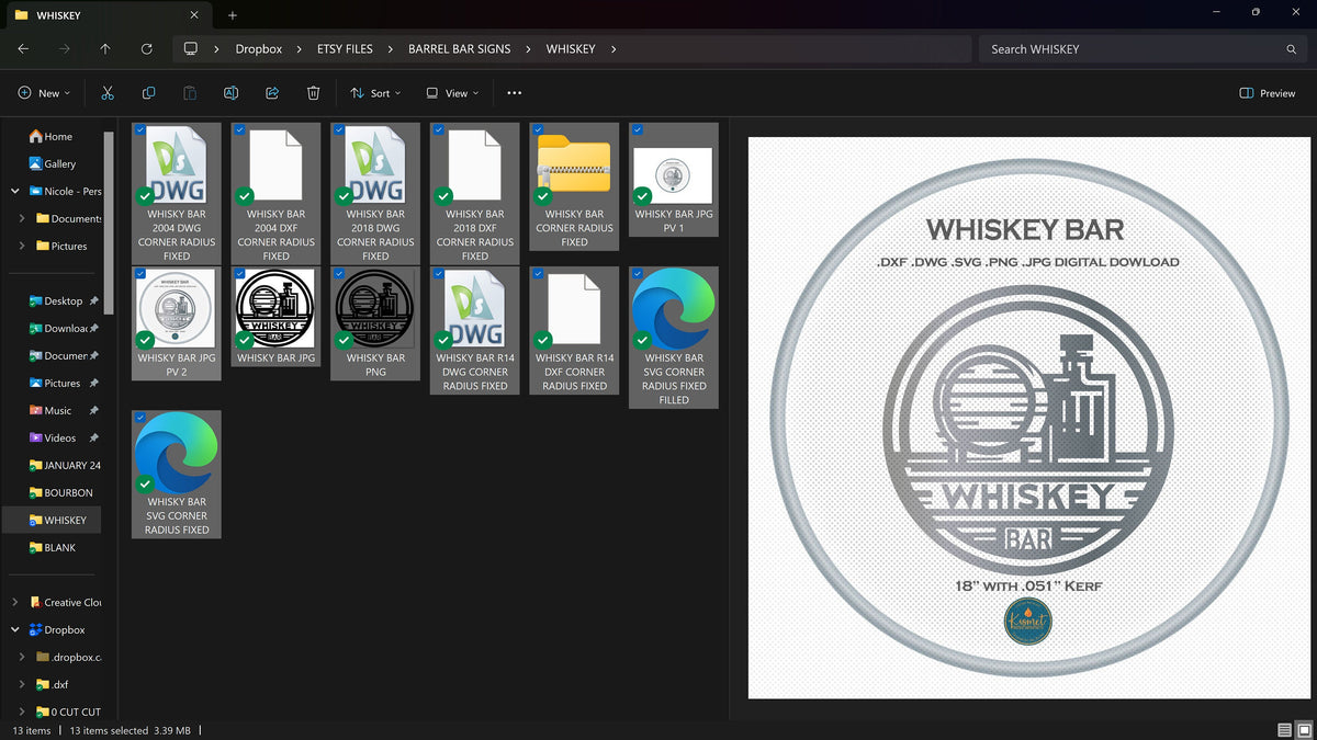 Whiskey Bar Sign vector paths in design software