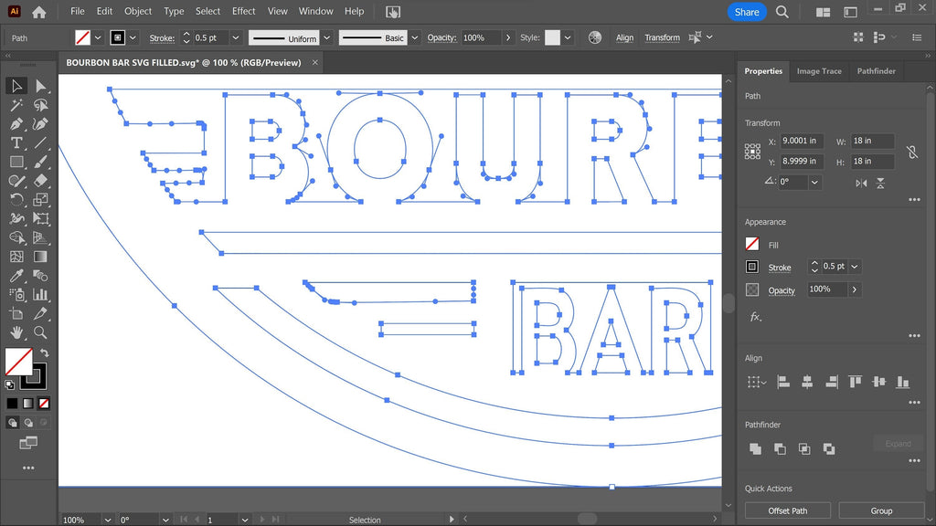 Bourbon Bar Round Banner Sign vector paths in design software