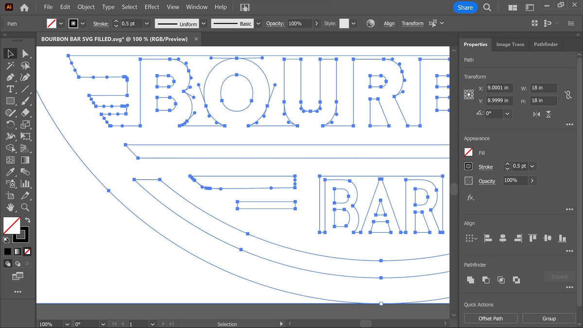 Bourbon Bar Round Banner Sign vector paths in design software