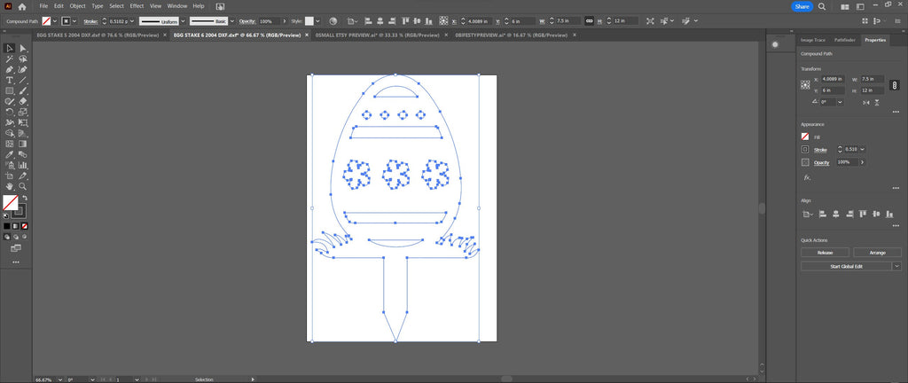 Striped Floral Easter Egg Yard Stake vector paths in design software (photo 5)