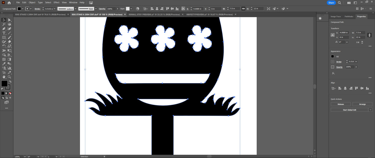 Striped Floral Easter Egg Yard Stake vector paths in design software (photo 7)