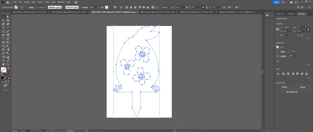 Three Flower Easter Egg Yard Stake vector paths in design software (photo 5)