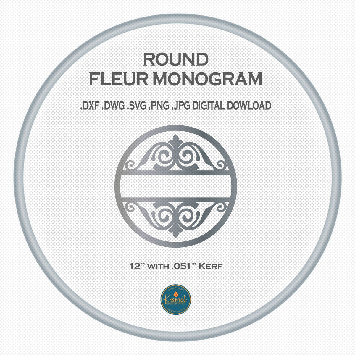 Round Fleur Scroll Monogram DXF/SVG design preview with file details (photo 3)