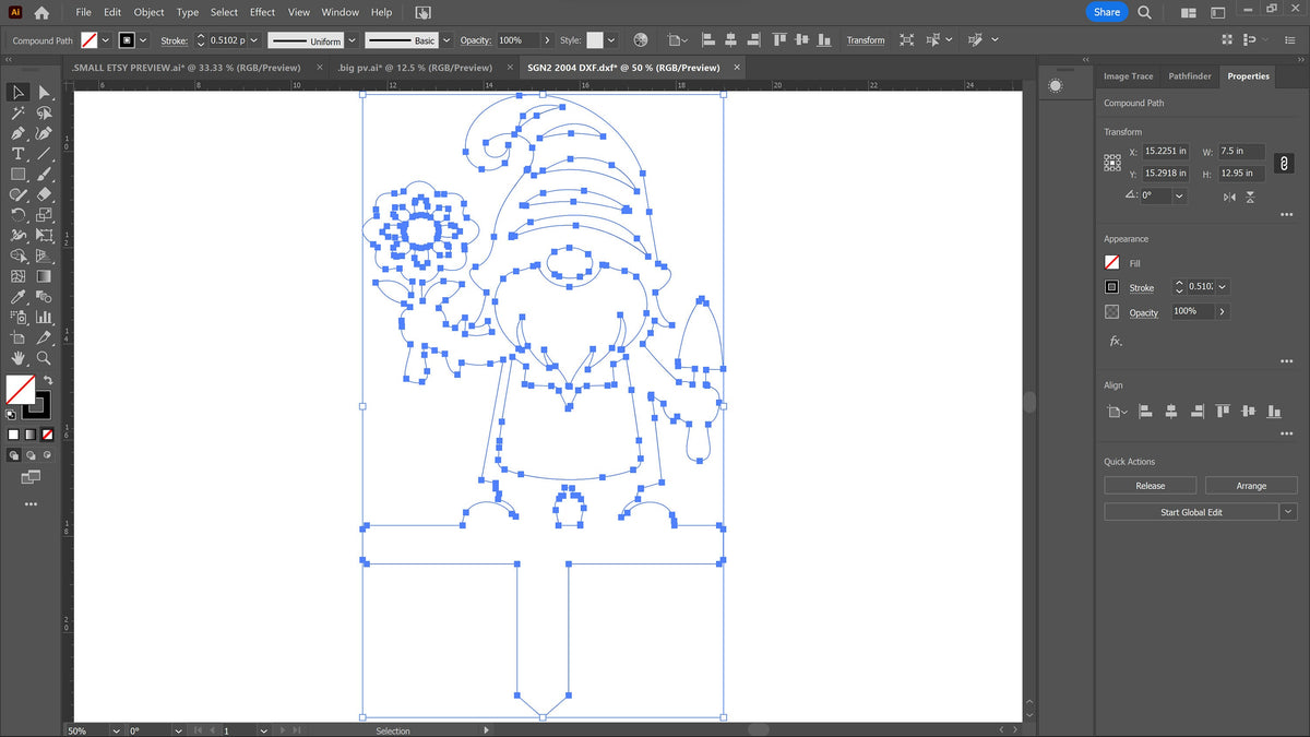 Gnome with Flower and Trowel Garden Stake vector paths in design software (photo 7)