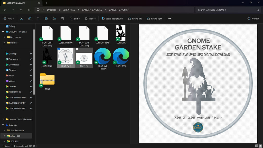 Shovel Gnome Garden Stake vector paths in design software