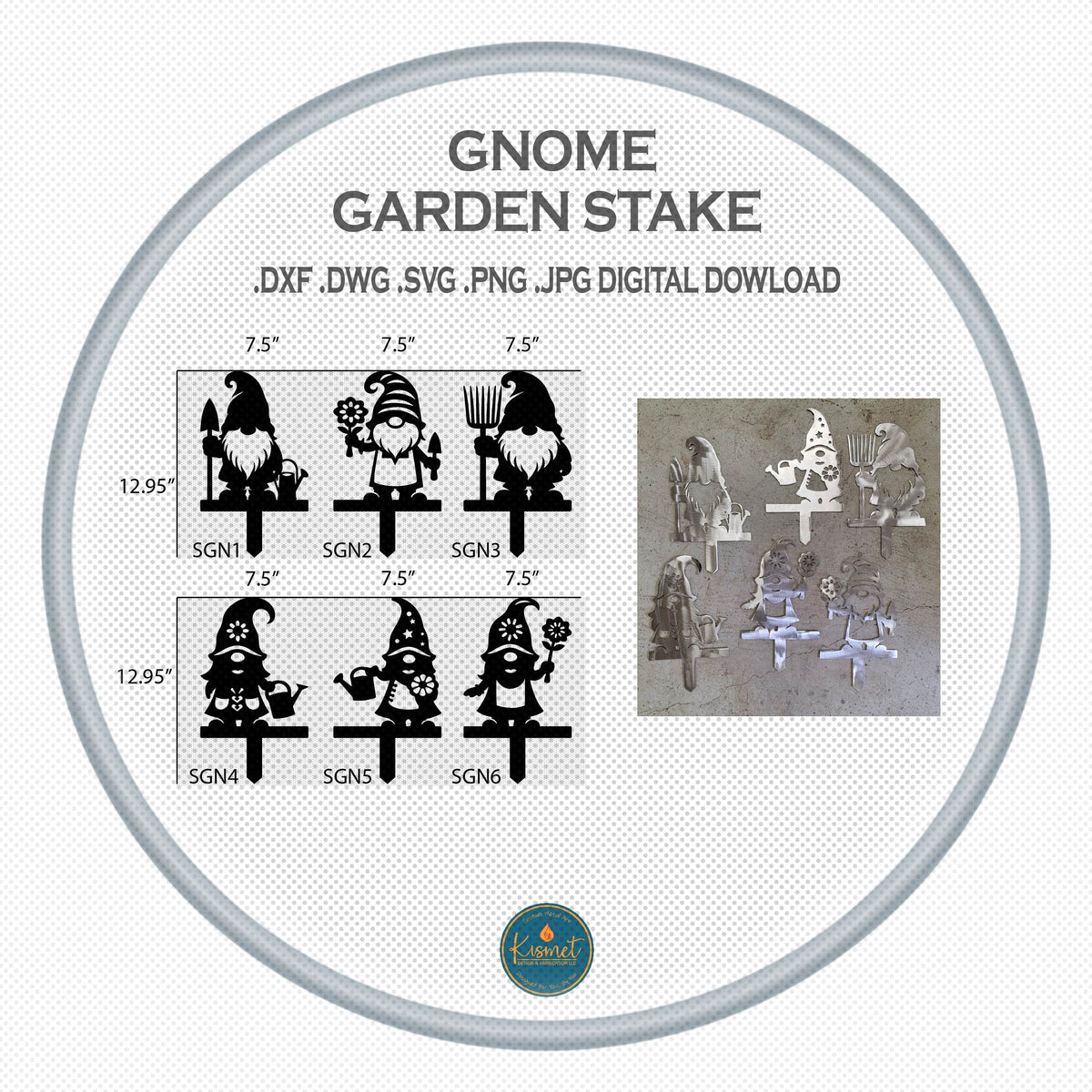 Gnome Garden Stake Bundle DXF/SVG design preview with file details