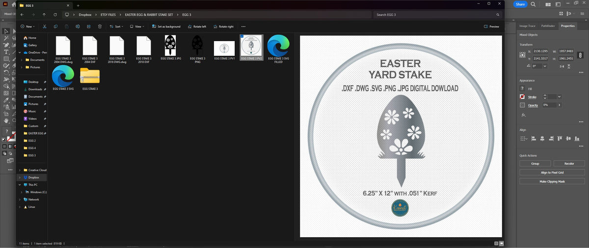 Daisy Easter Egg Yard Stake vector paths in design software