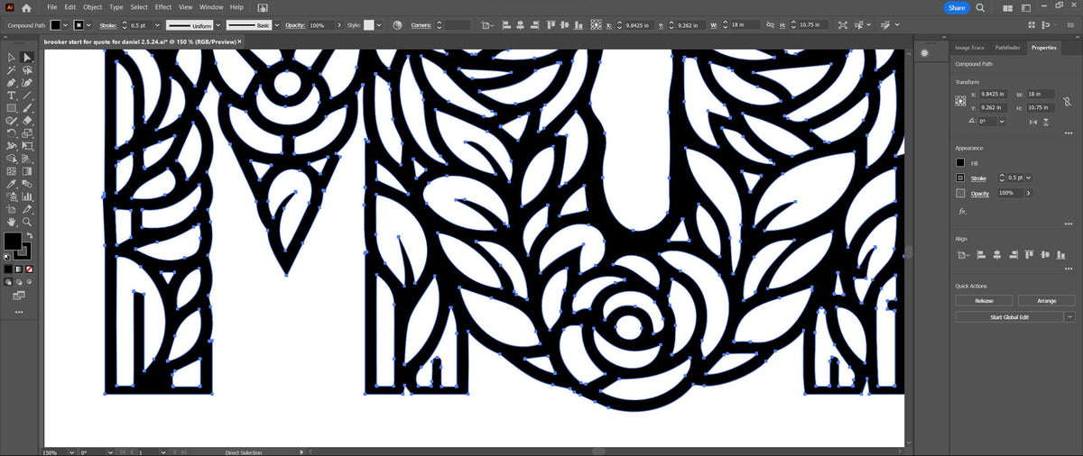Floral MOM Rose Stencil vector paths in design software (photo 4)
