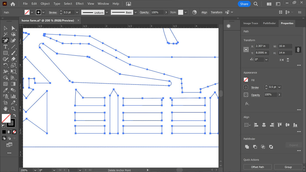 Two Horses Farm Monogram vector paths in design software (photo 4)
