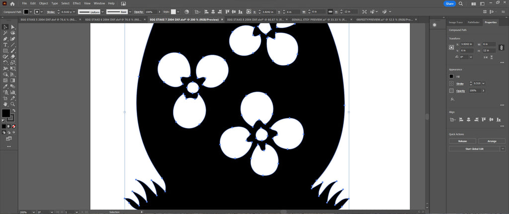 Three Flower Easter Egg Yard Stake vector paths in design software (photo 7)
