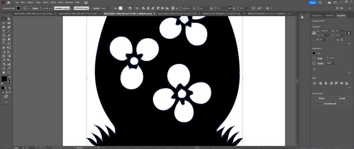 Three Flower Easter Egg Yard Stake vector paths in design software (photo 7)
