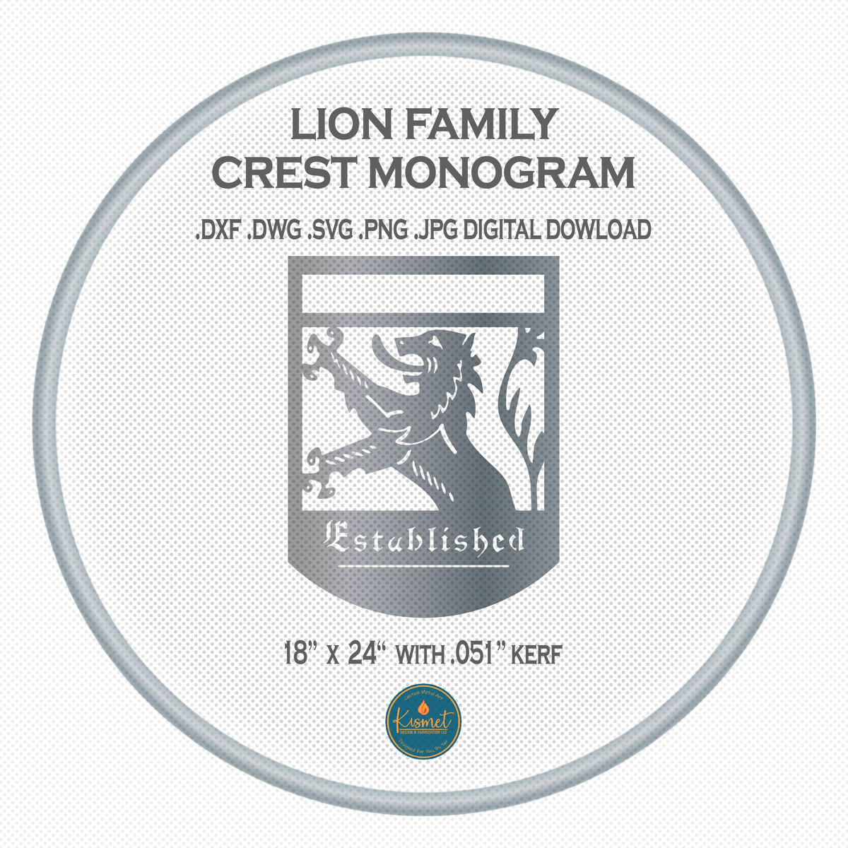 Lion Family Crest Monogram DXF/SVG design preview with file details