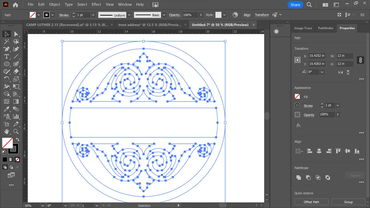 Round Fleur Scroll Monogram vector paths in design software (photo 4)