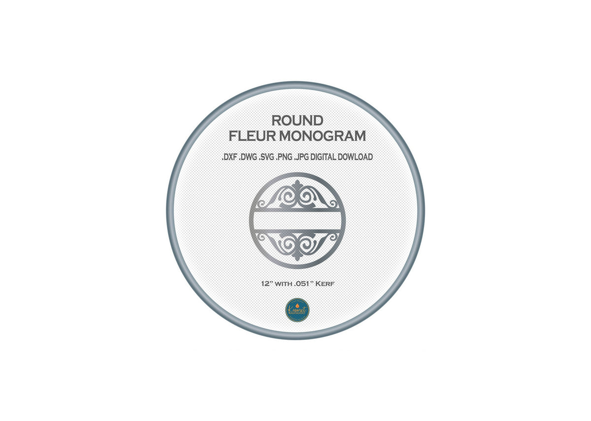 Round Fleur Scroll Monogram DXF/SVG design preview with file details