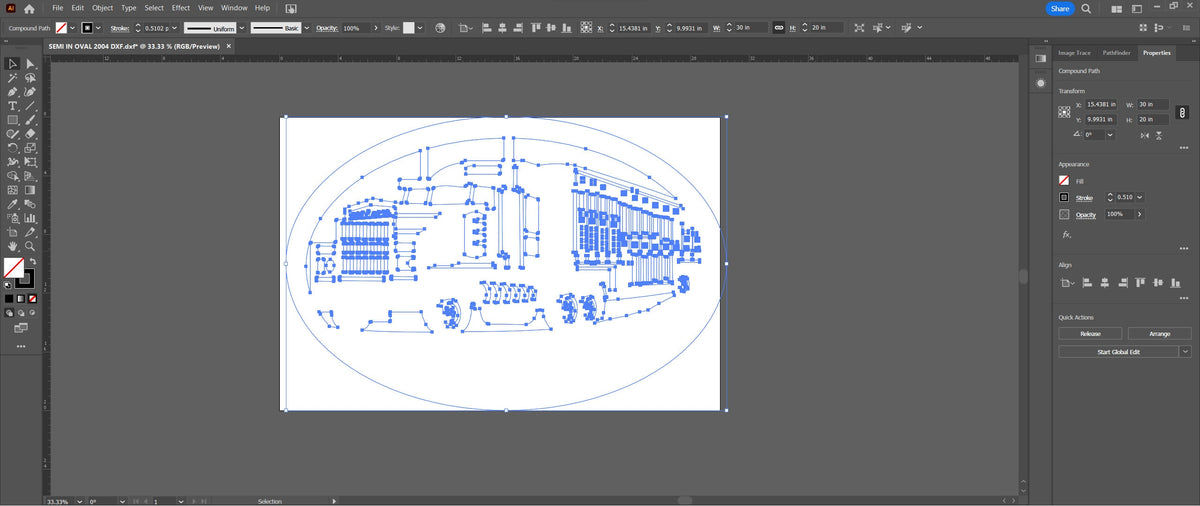 Semi Truck Oval Sign vector paths in design software (photo 4)
