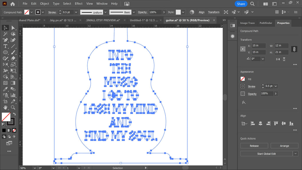 Into the Music Guitar Wall Art vector paths in design software (photo 7)