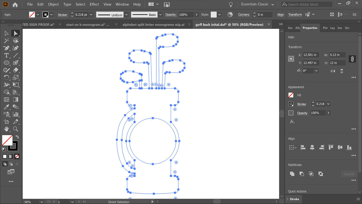 Golf Bag Monogram Sign vector paths in design software (photo 5)