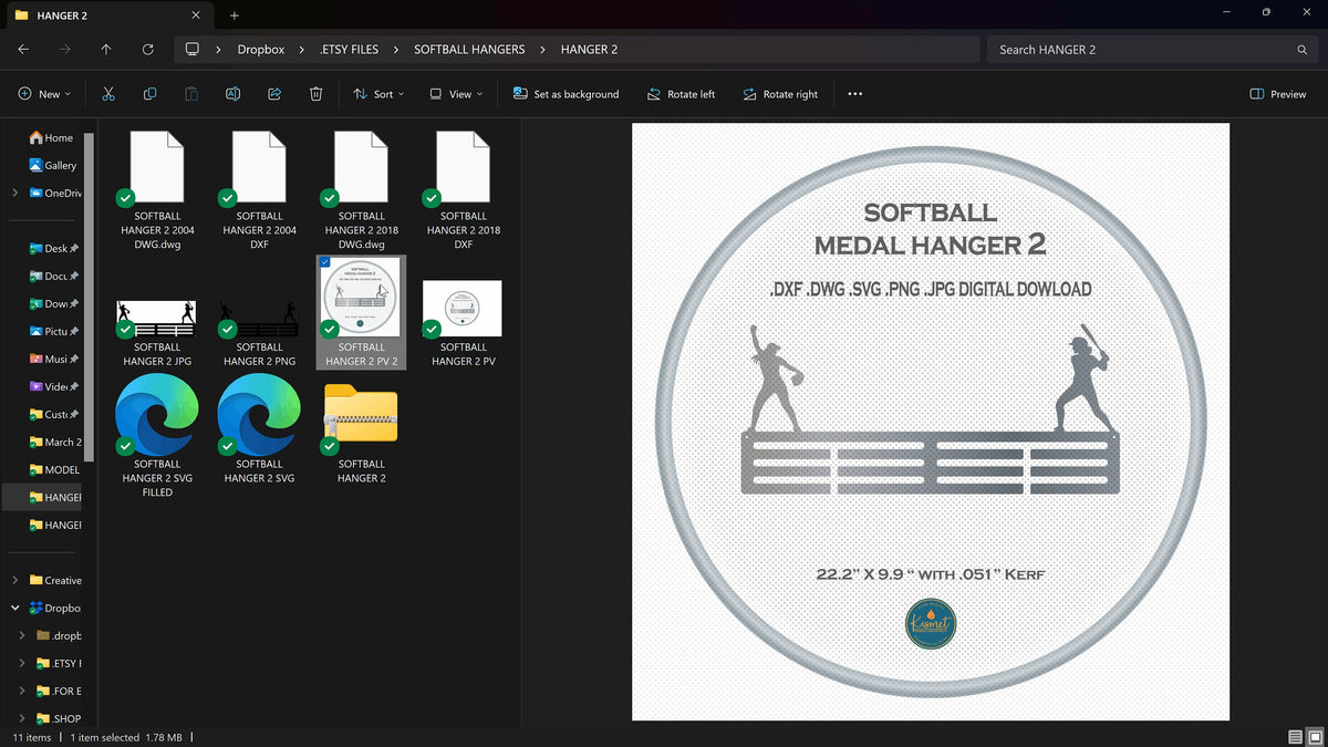 Softball Medal Hanger vector paths in design software