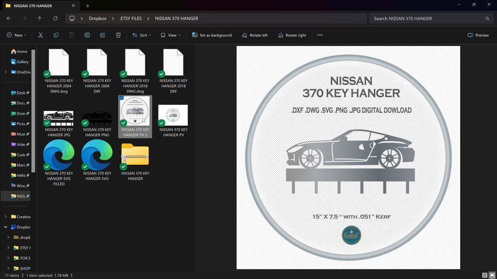 Nissan 370Z Key Hanger vector paths in design software
