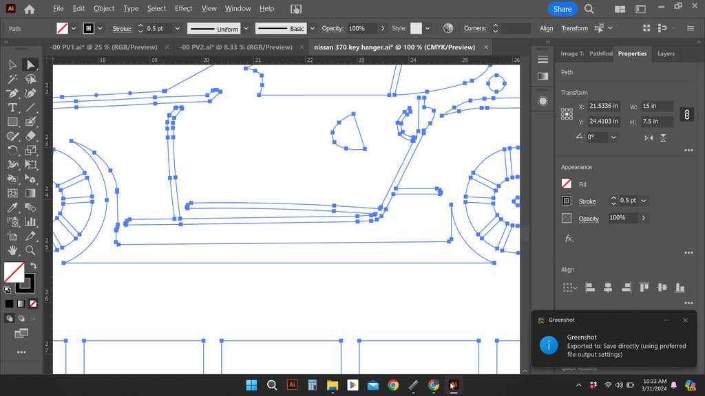 Nissan 370Z Key Hanger vector paths in design software (photo 7)