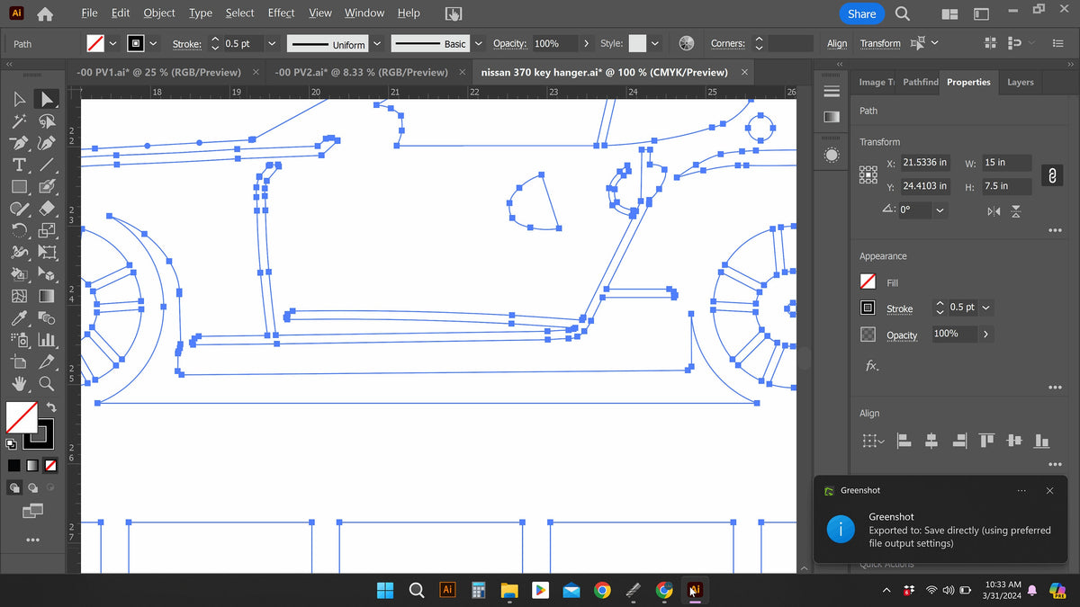 Nissan 370Z Key Hanger vector paths in design software (photo 7)