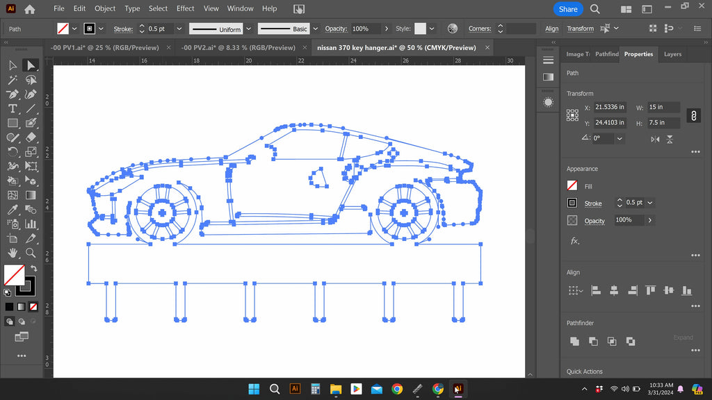 Nissan 370Z Key Hanger vector paths in design software (photo 9)