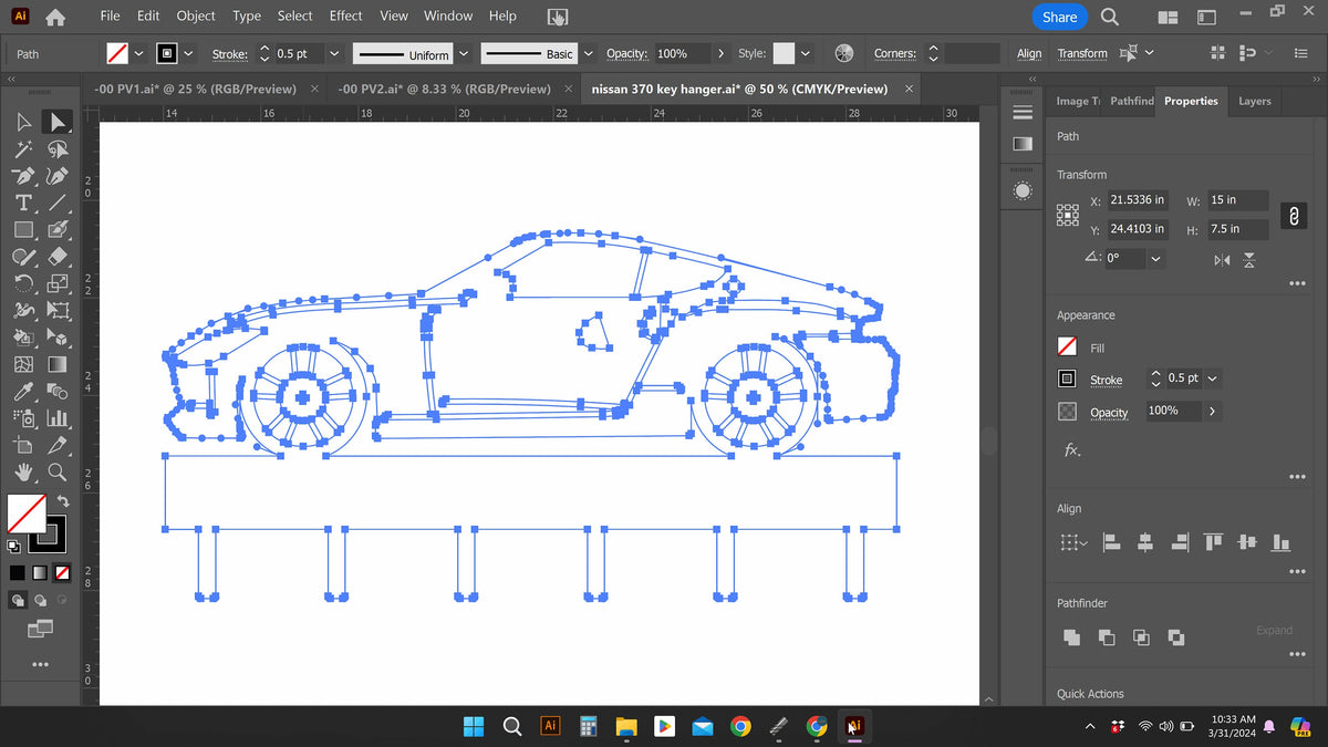Nissan 370Z Key Hanger vector paths in design software (photo 9)
