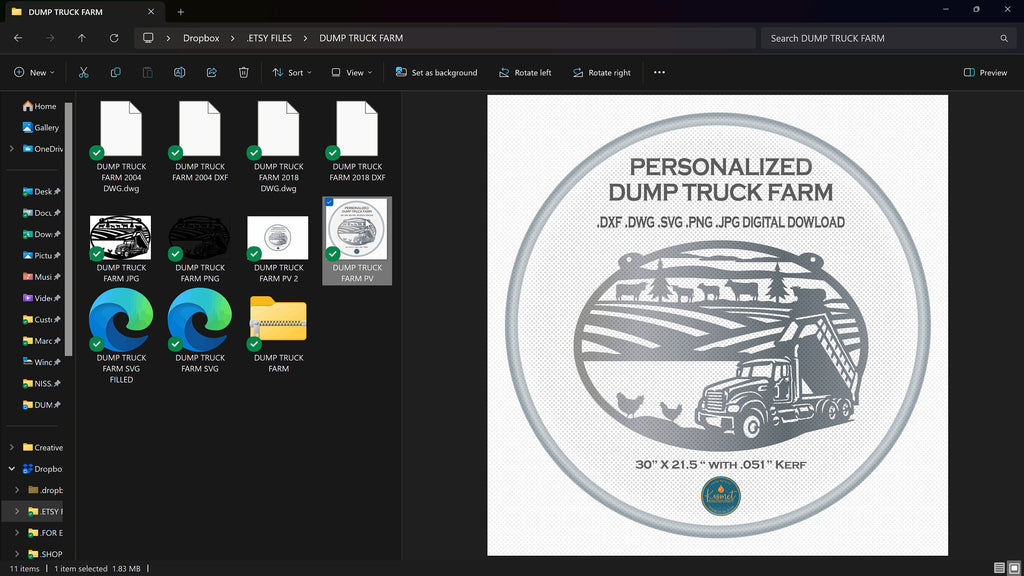 Personalized Dump Truck Farm Sign vector paths in design software