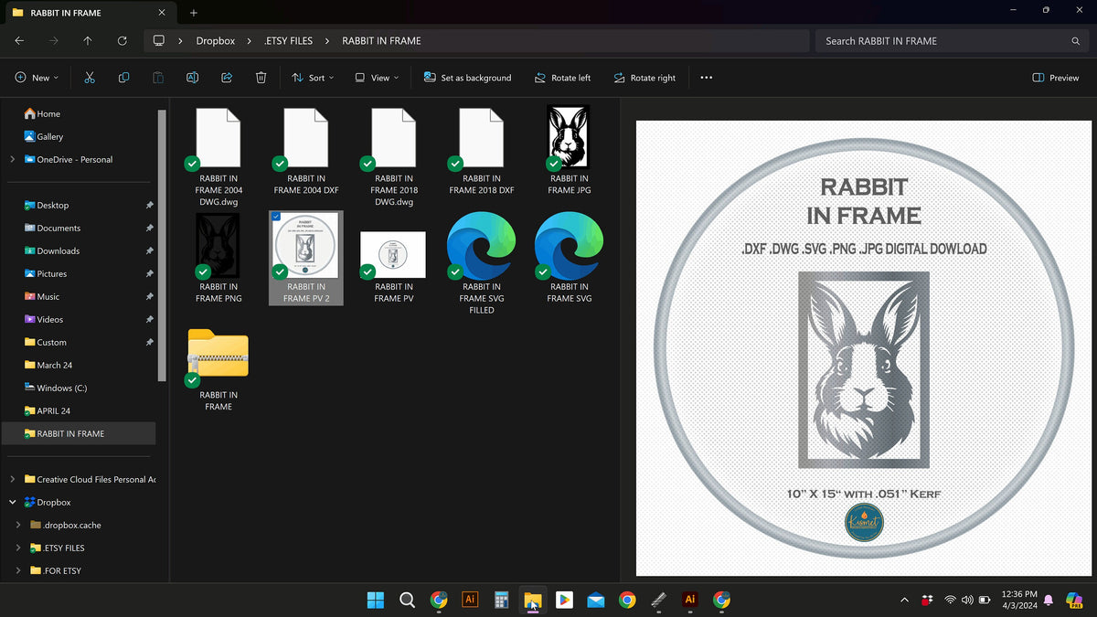 Rabbit Portrait Frame vector paths in design software