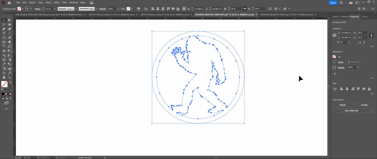 Waving Sasquatch Circle Sign vector paths in design software (photo 8)