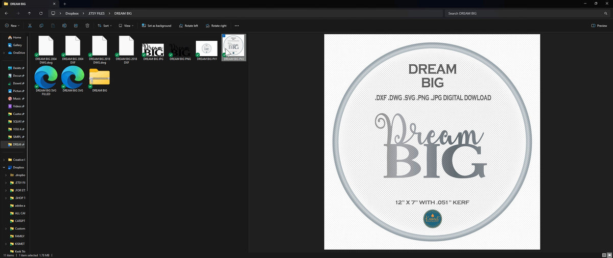 Dream Big Lettering Sign vector paths in design software