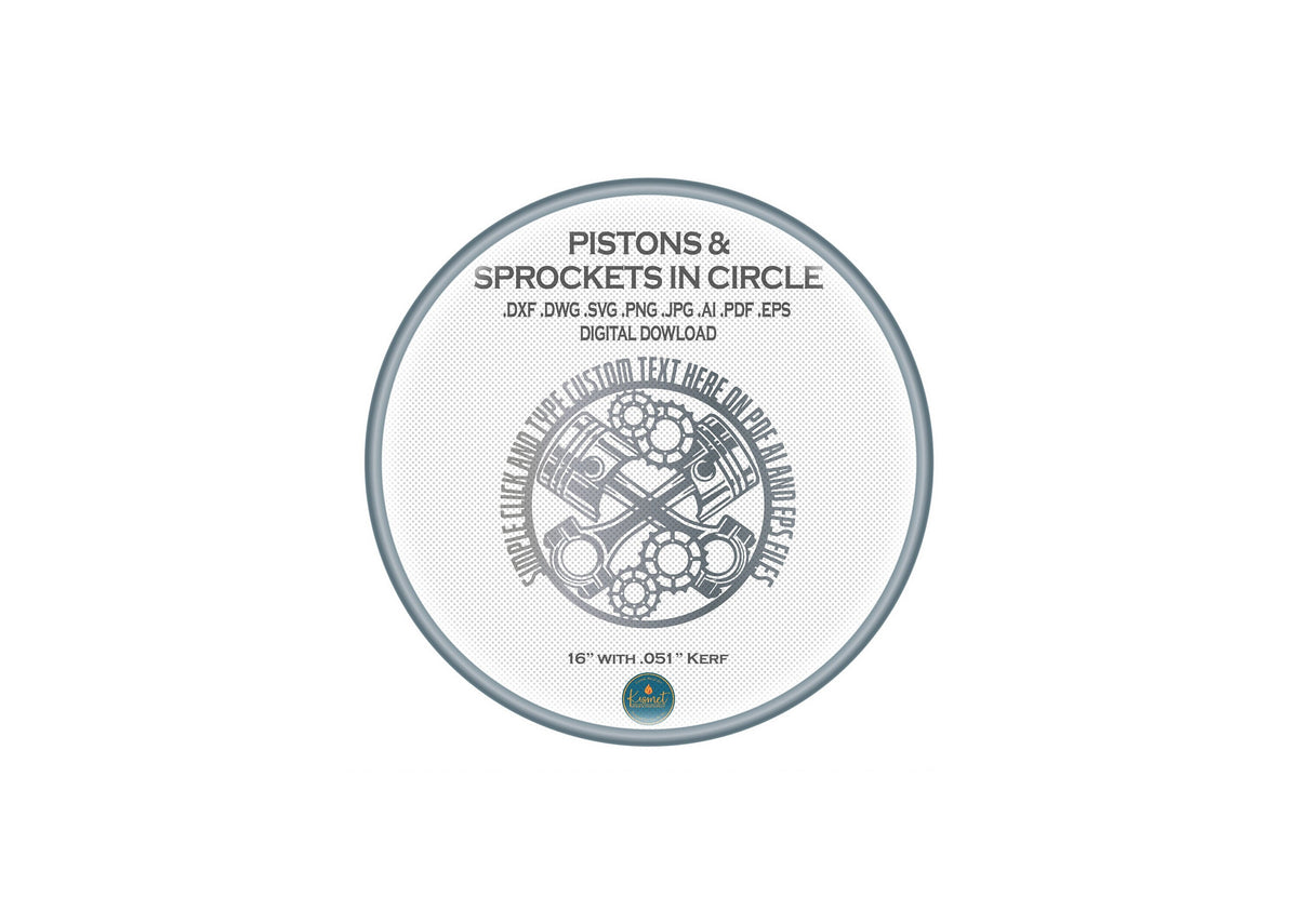 Pistons and Sprockets Circle DXF/SVG design preview with file details