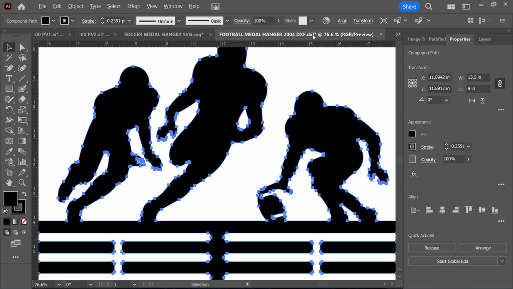 Football Medal Hanger, Action Players vector paths in design software (photo 4)