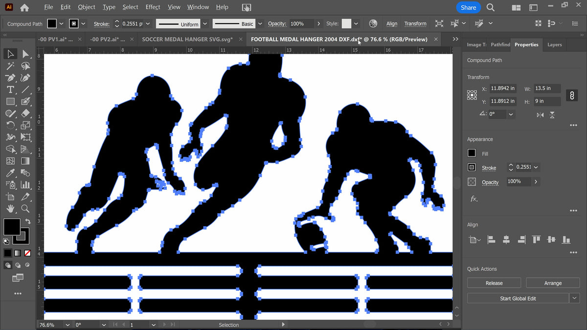Football Medal Hanger, Action Players vector paths in design software (photo 4)
