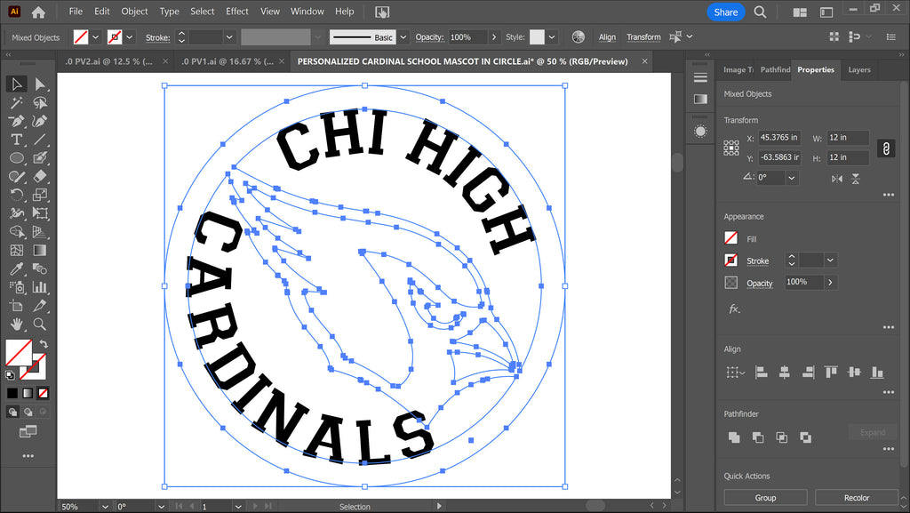 Cardinal Mascot School Sign vector paths in design software (photo 6)