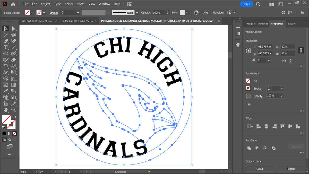 Cardinal Mascot School Sign vector paths in design software (photo 6)