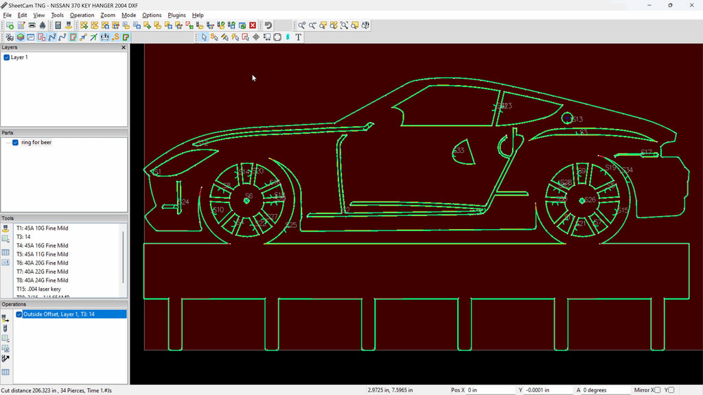 Nissan 370Z Key Hanger vector paths in design software (photo 8)