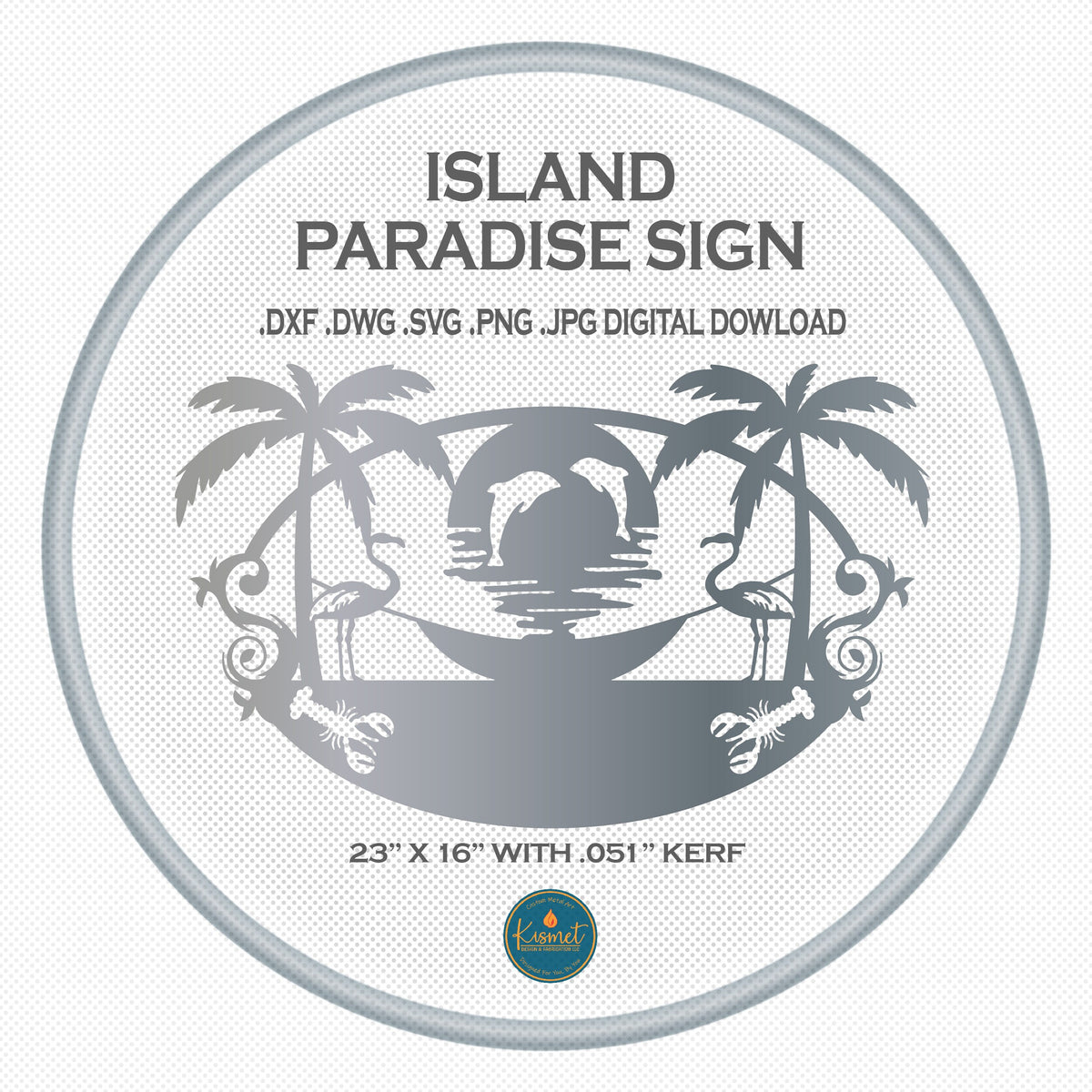 Island Paradise Palm Tree Sign DXF/SVG design preview with file details