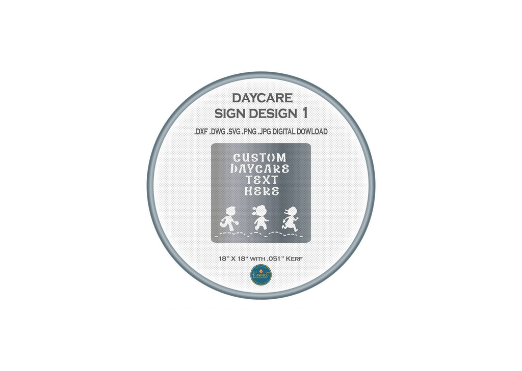 Custom Daycare Sign with Running Kids DXF/SVG design preview with file details