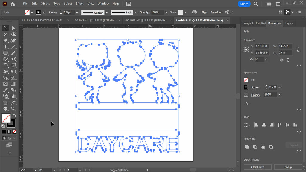 Three Kids Holding Hands Daycare Name Sign vector paths in design software (photo 5)