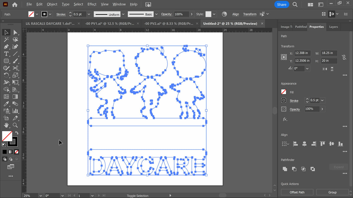 Three Kids Holding Hands Daycare Name Sign vector paths in design software (photo 5)