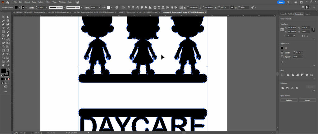 Three Kids Standing Daycare Name Sign vector paths in design software (photo 7)