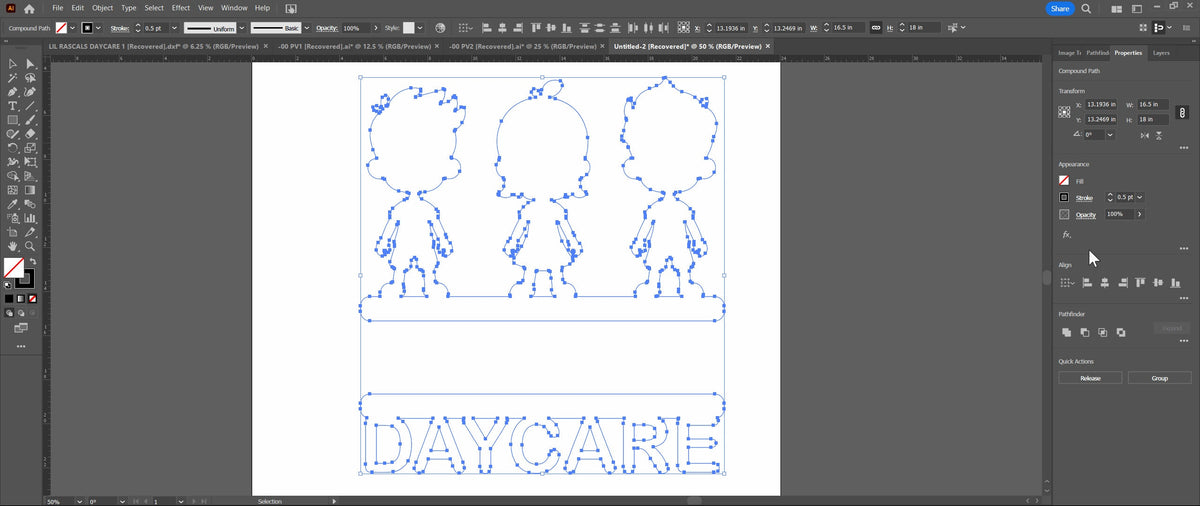 Three Kids Standing Daycare Name Sign vector paths in design software (photo 8)