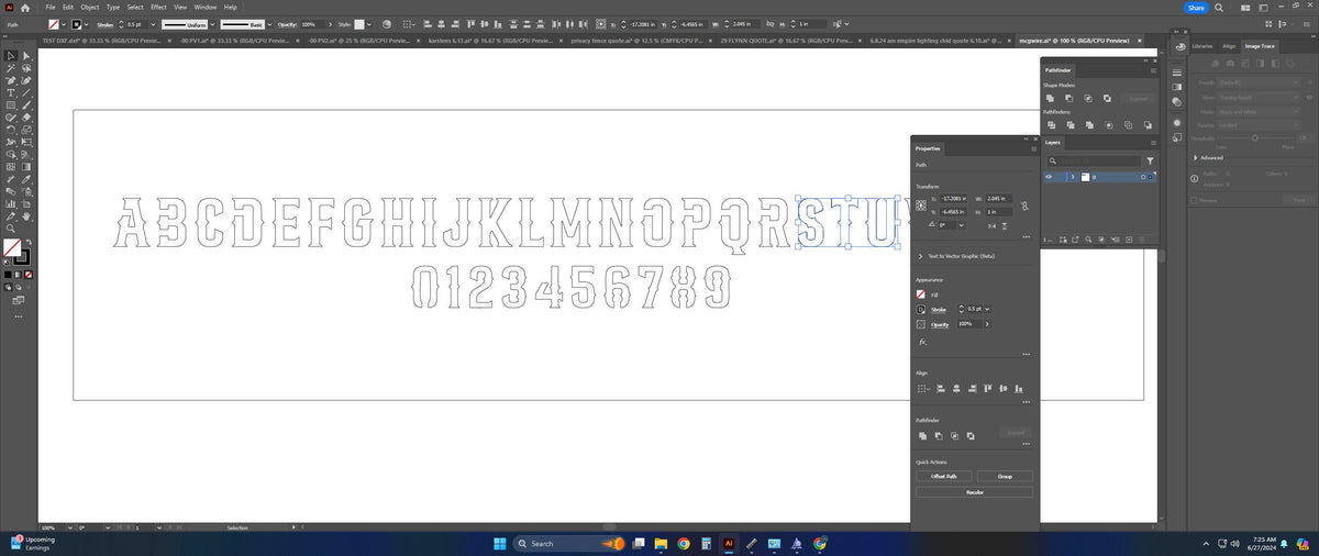 Western Bridged Stencil Font vector paths in design software (photo 5)