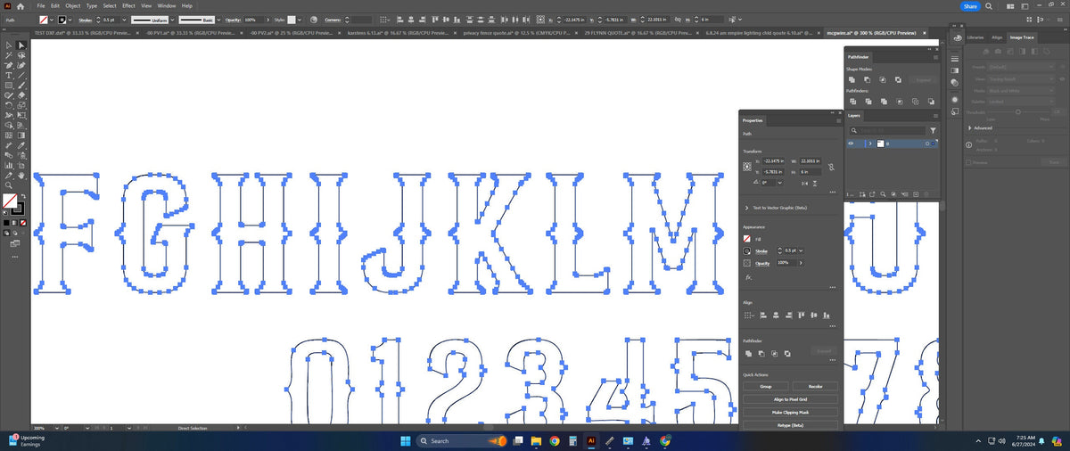 Western Bridged Stencil Font vector paths in design software (photo 9)