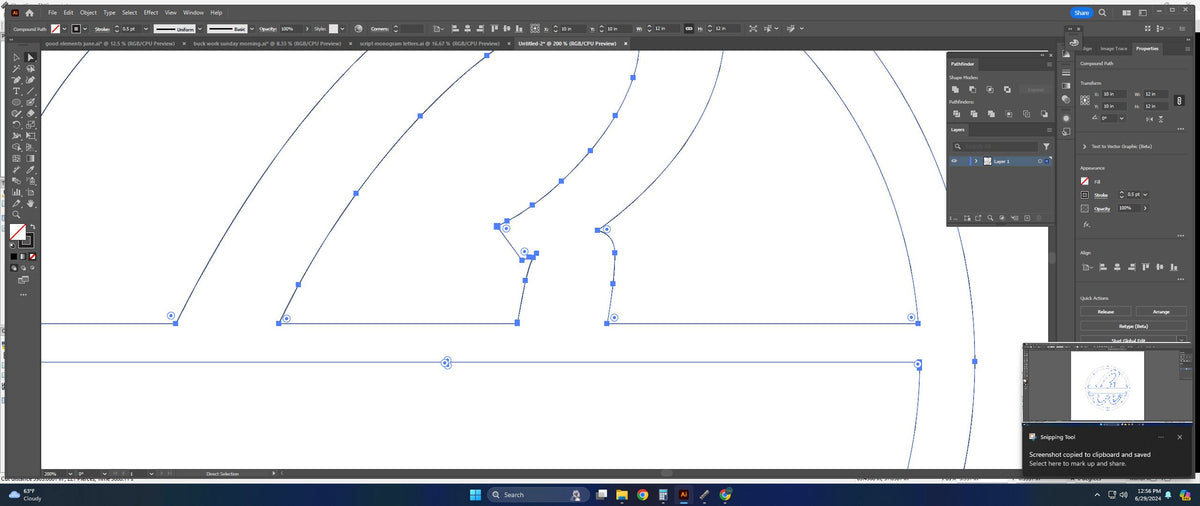 Split Letter A Script Monogram vector paths in design software (photo 4)