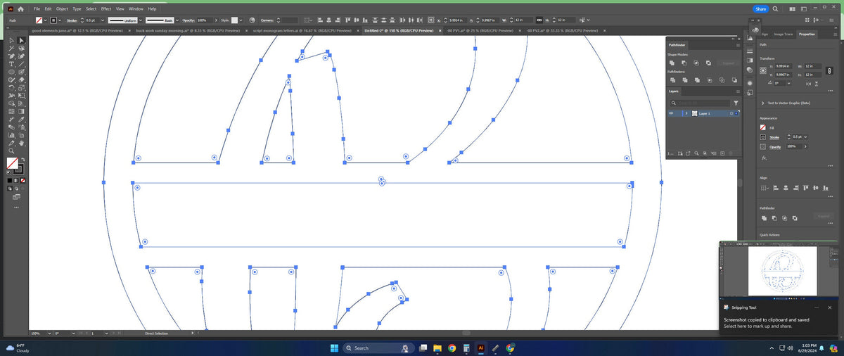 Split Letter B Script Monogram vector paths in design software (photo 7)