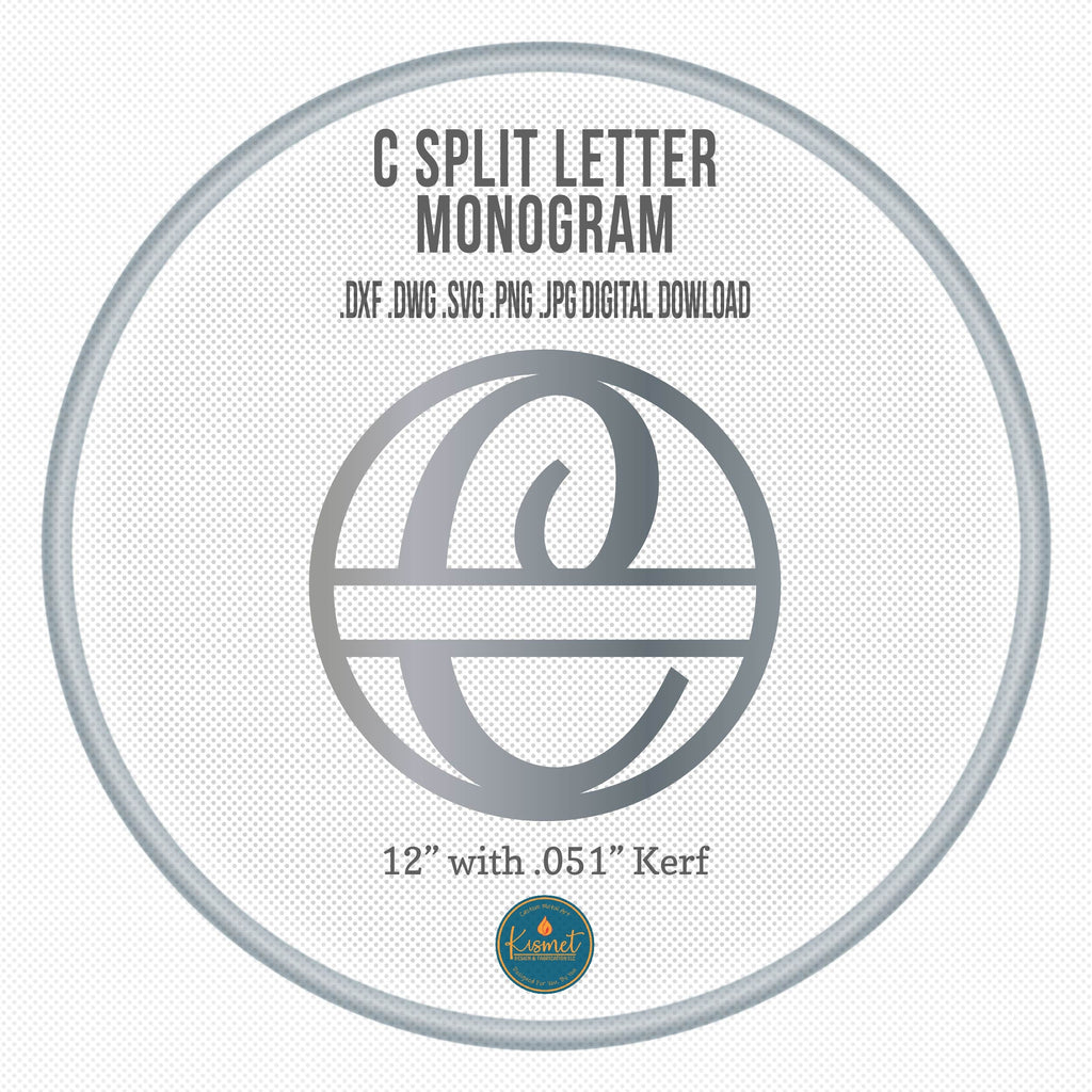 Split Letter C Script Monogram DXF/SVG design preview with file details (photo 3)