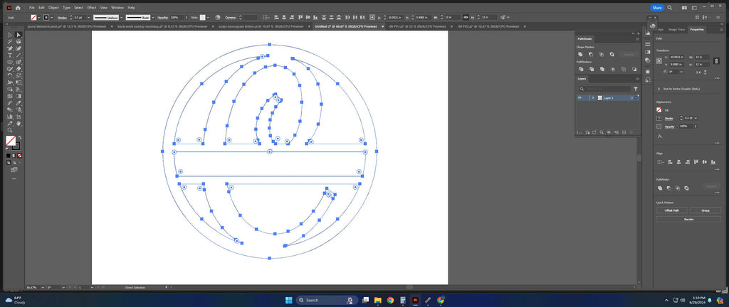 Split Letter C Script Monogram vector paths in design software (photo 5)